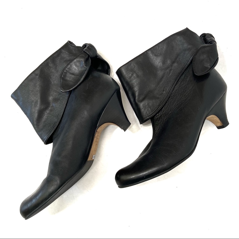 BUFFALO LONDON BLACK LEATHER BRAZIL Y2K 90s FOLD OVER RETRO BOOTIES BOOTS